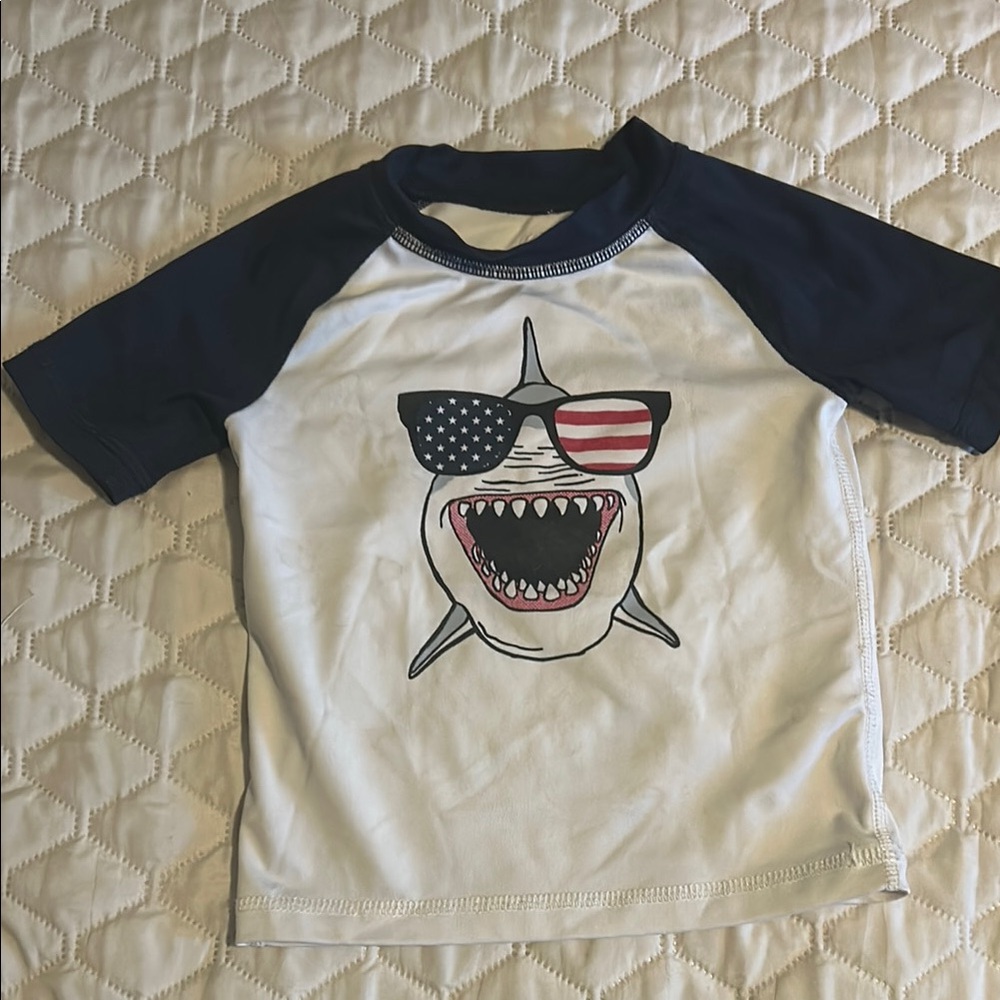 Diadora Blue and White Rashguard with Shark Design